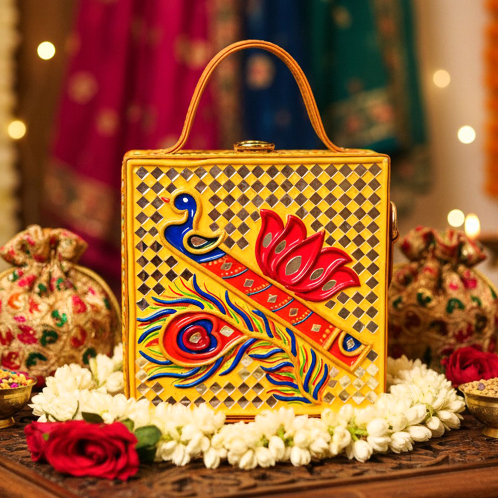 Handcrafted Vegan Leather Bansuri Lippan Mirror Sling Bag